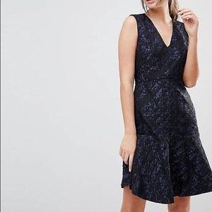 Reiss NWT Saffy-Jacquard Fit and Flare Dress in Night Navy